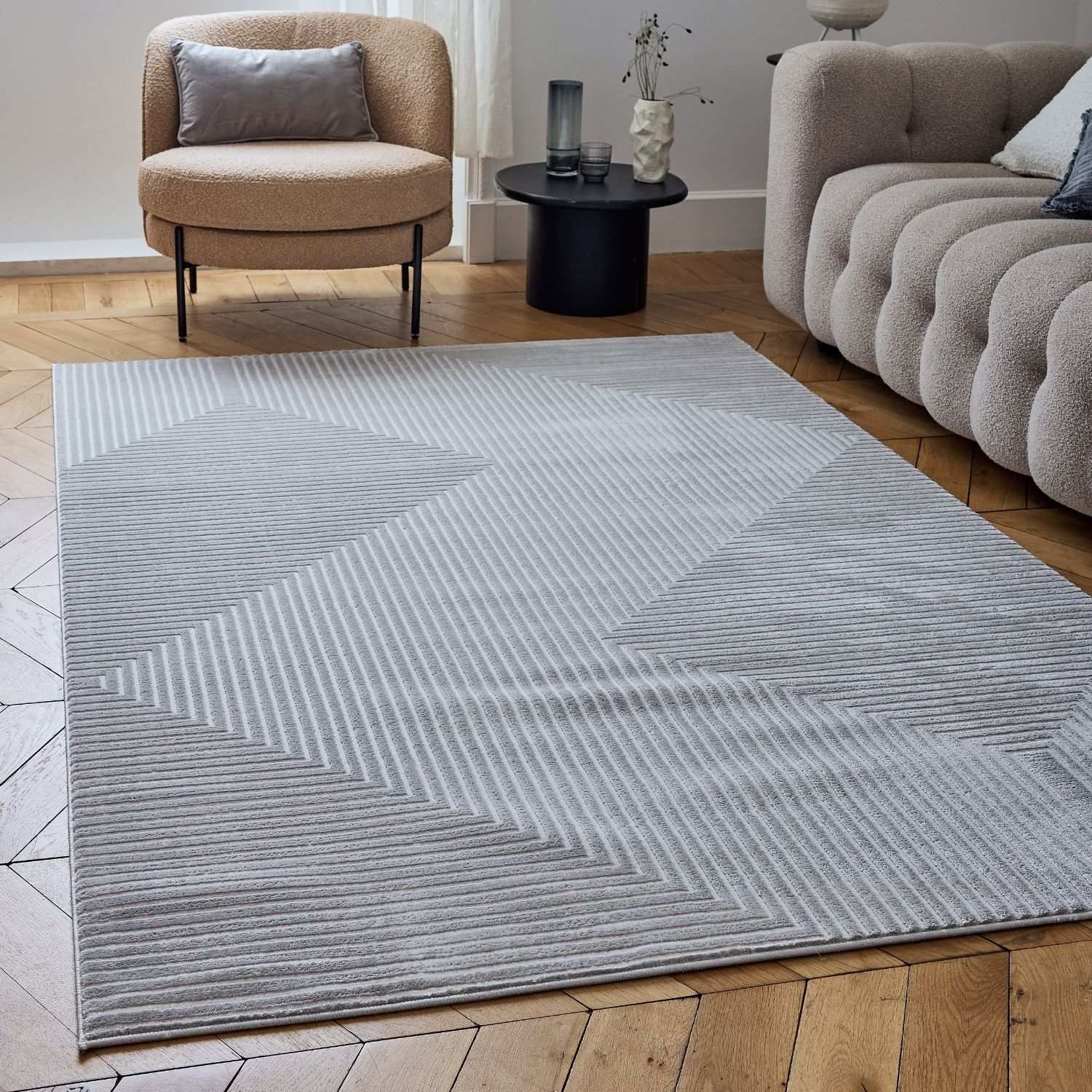 Carmel Grey-Cream Geometric Rug | 6050 - Image 8