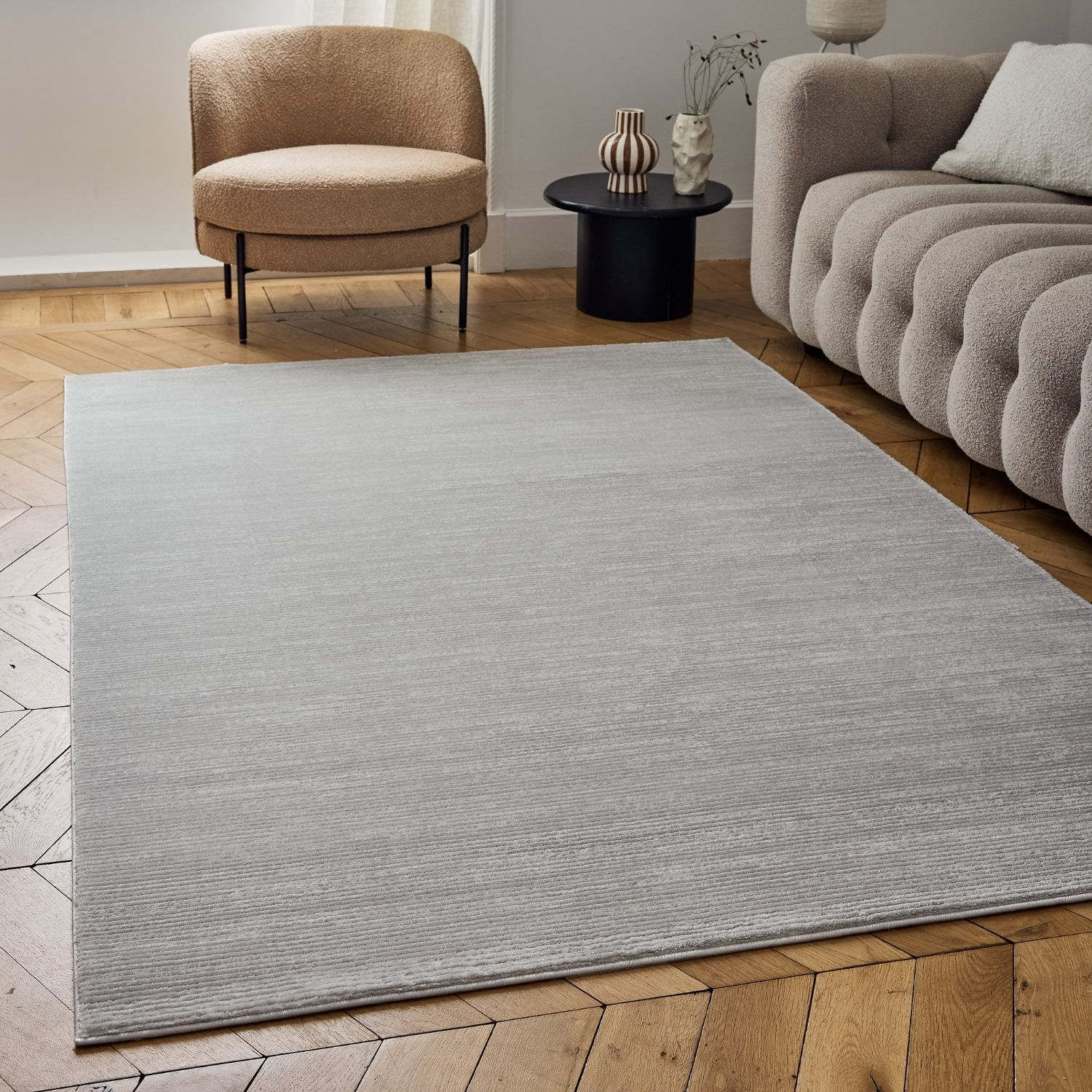 Carmel Grey-Cream Striped Rug | 6020 - Image 7