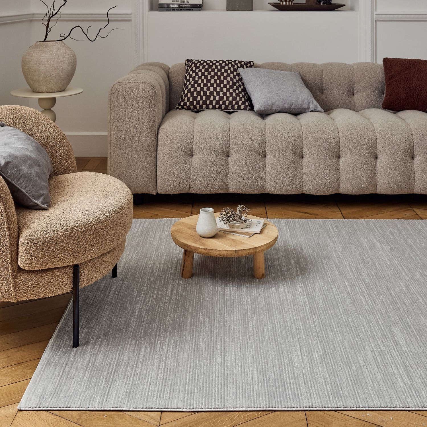 Carmel Grey-Cream Striped Rug | 6020 - Image 9