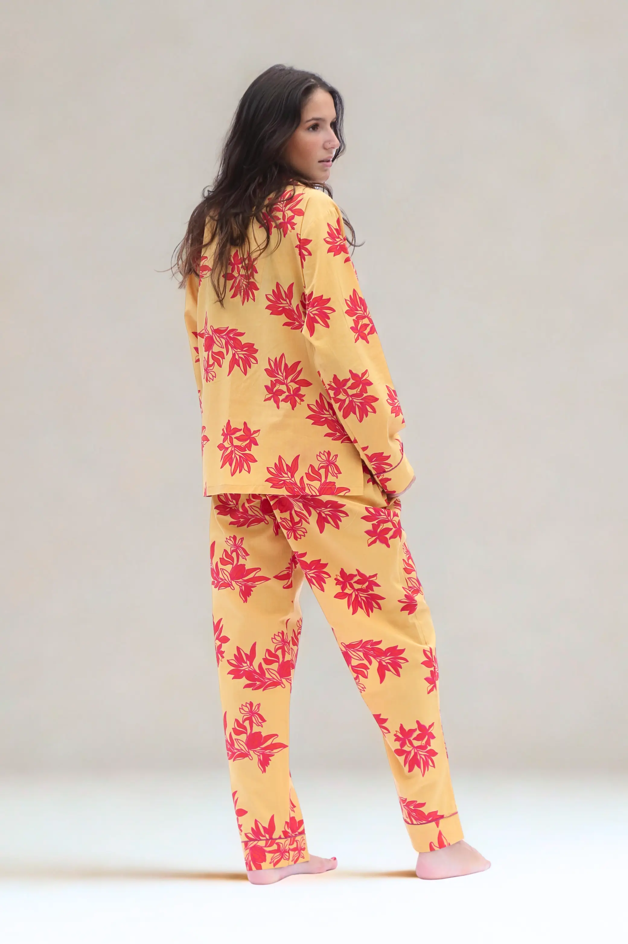 Cartagena Long Sleeve Organic Cotton Pyjama Set – Yellow and Pink Print - Image 3