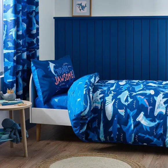 Catherine Lansfield Jawsome Shark Polycotton Duvet Cover & Pillowcase Set