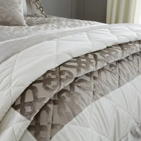 Catherine Lansfield Natural Lattice Cut Velvet Bedspread - Image 2