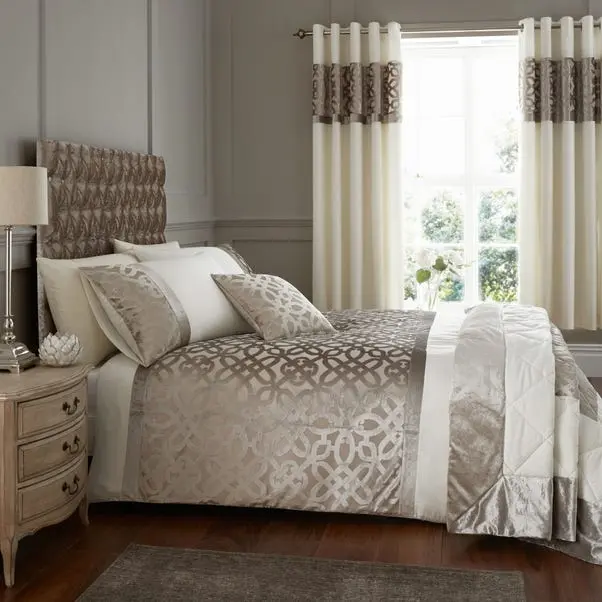 Catherine Lansfield Natural Lattice Cut Velvet Bedspread - Image 4