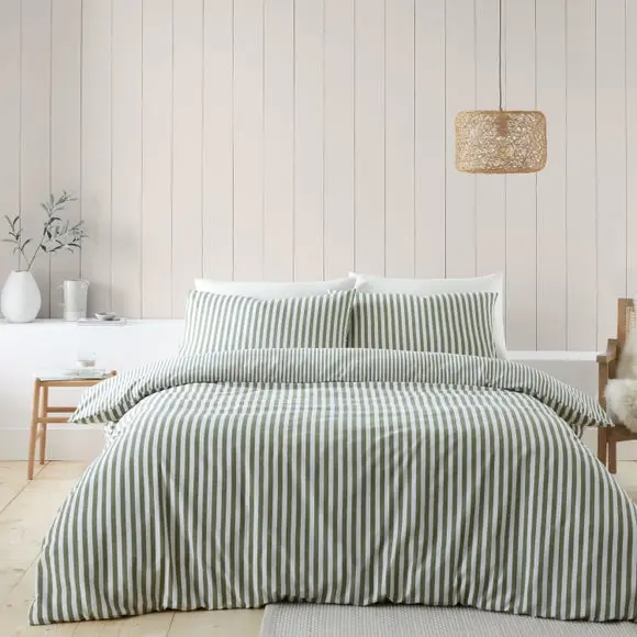Catherine Lansfield Reversible Stripe Brushed Cotton Duvet Cover & Pillowcase Set