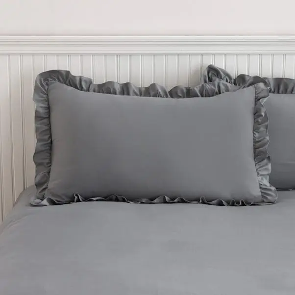 Charcoal Briona Frilled Edge Duvet Cover & Pillowcase Set - Image 2