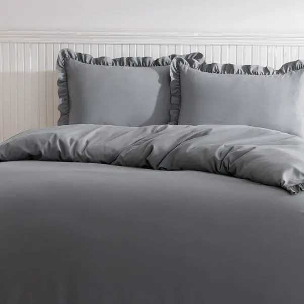 Charcoal Briona Frilled Edge Duvet Cover & Pillowcase Set - Image 3
