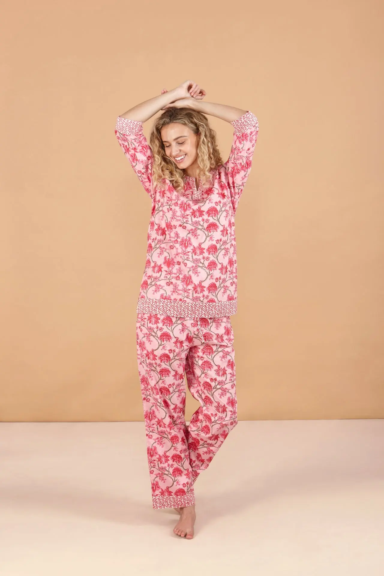 Cherry Blossom Women's Floral Cotton Pyjama Trouser Set