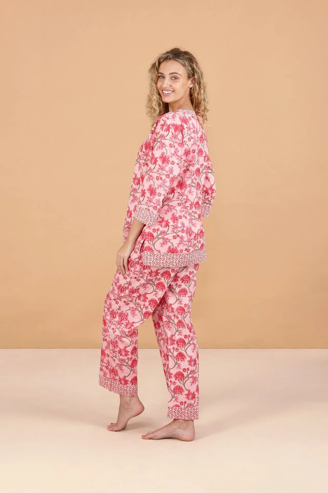 Cherry Blossom Women's Floral Cotton Pyjama Trouser Set - Image 2