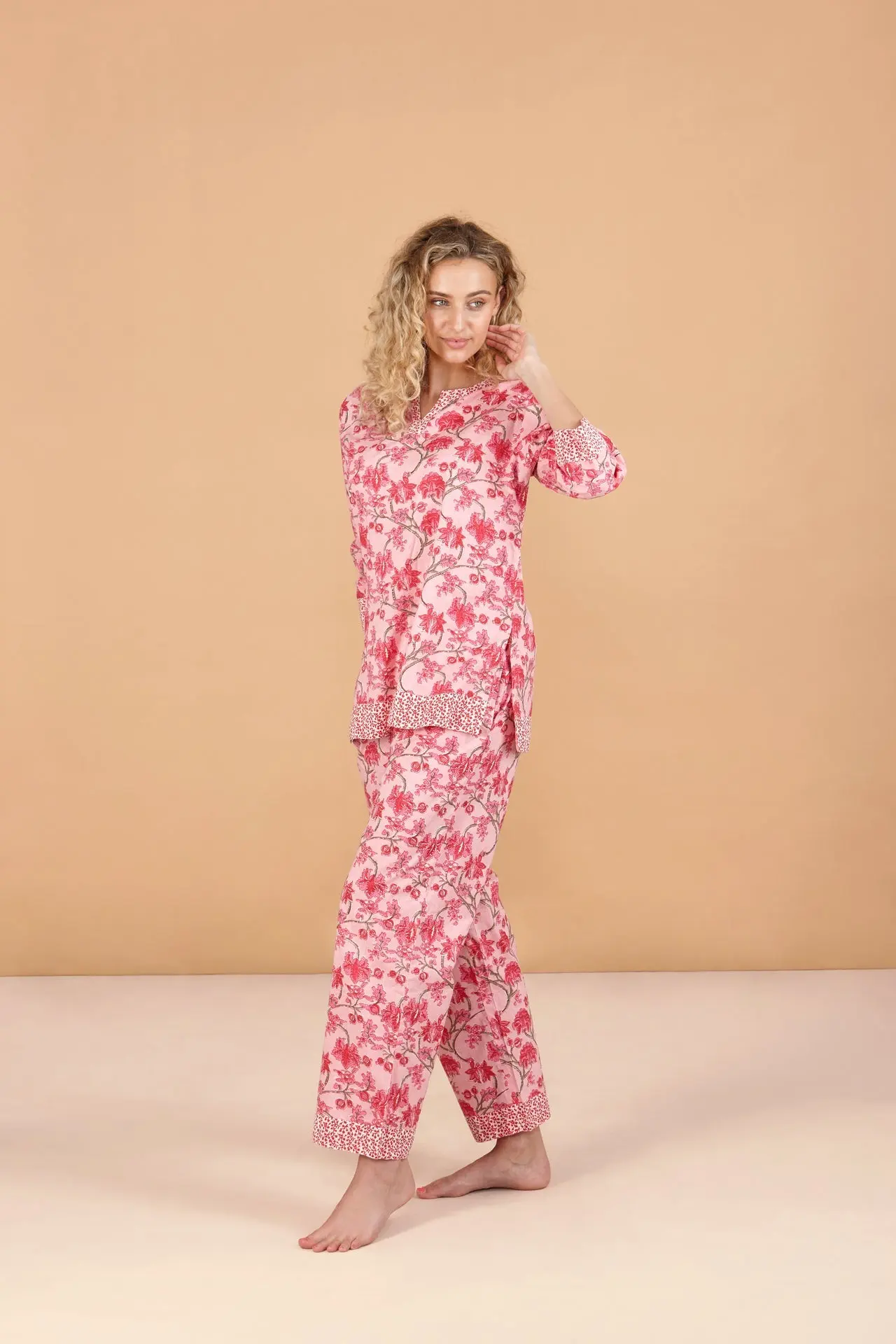Cherry Blossom Women's Floral Cotton Pyjama Trouser Set - Image 5