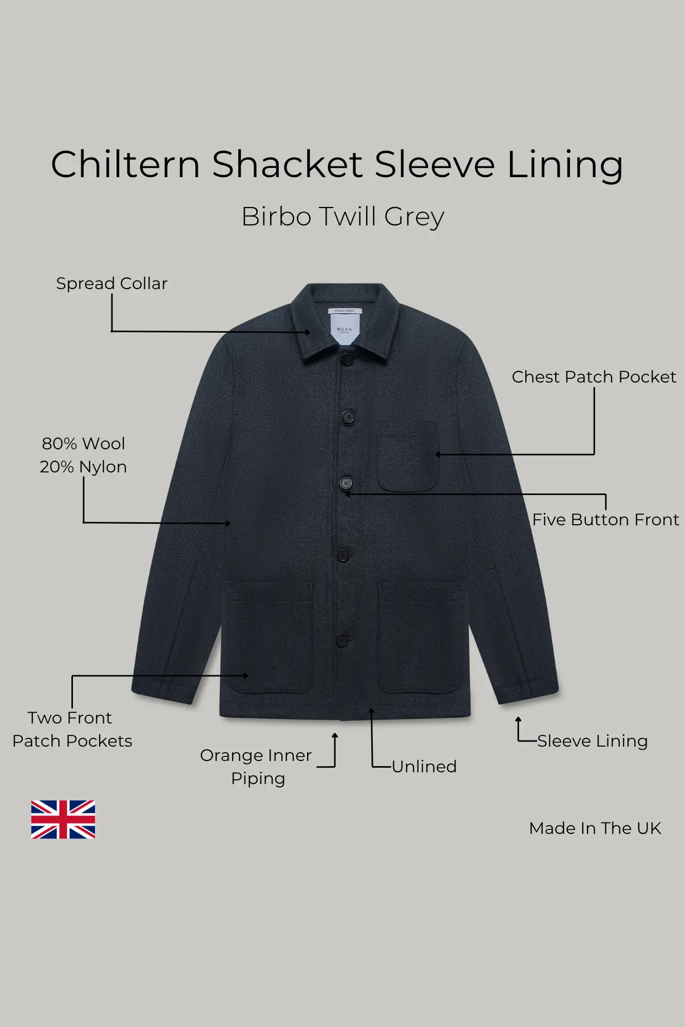 Chiltern Shacket Sleeve Lining - Birbo Twill Grey - Image 6