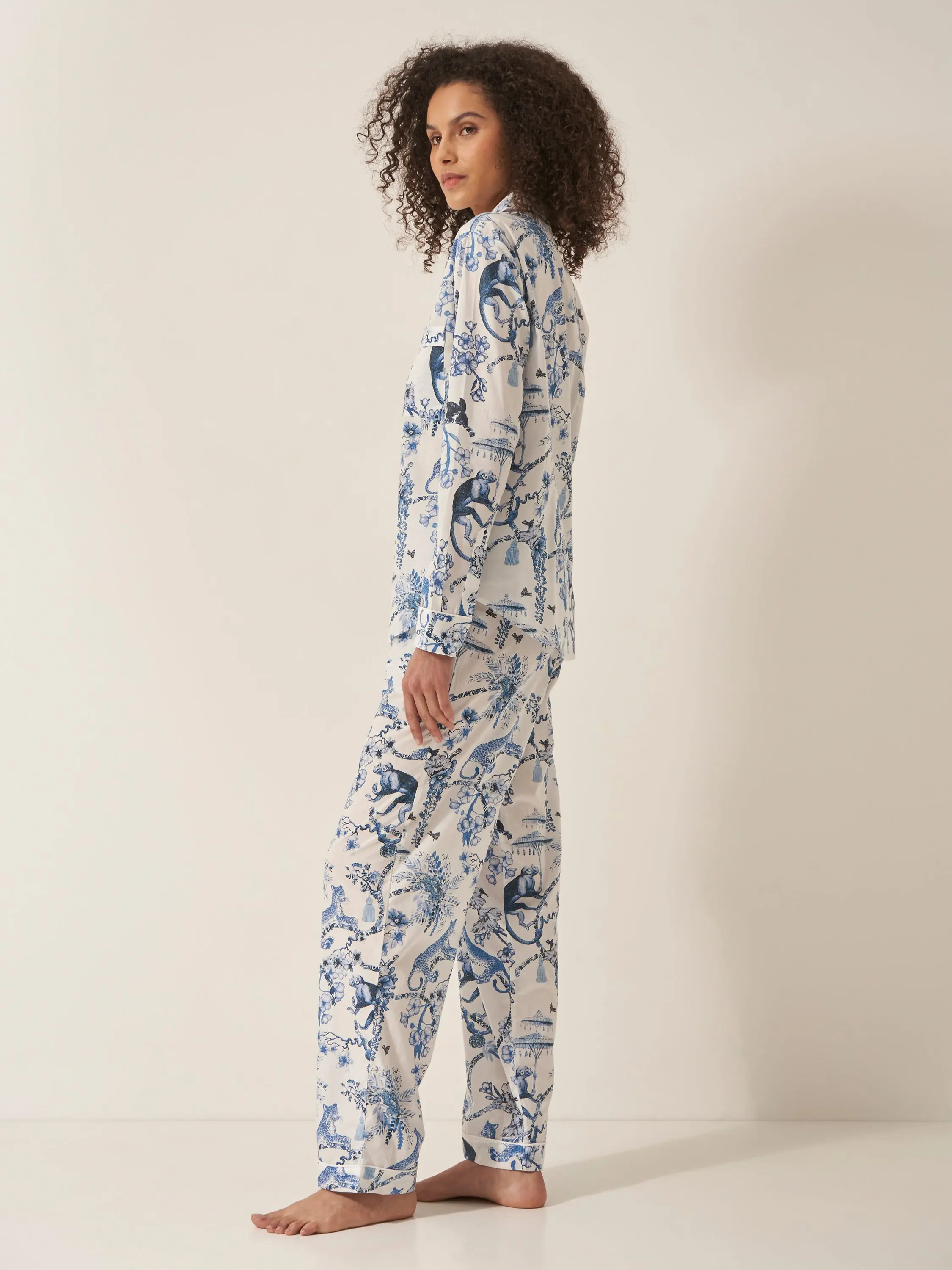 Chinoiserie Whimsy Women's Long Sleeve Organic Cotton Pyjama Trouser Set - Image 3