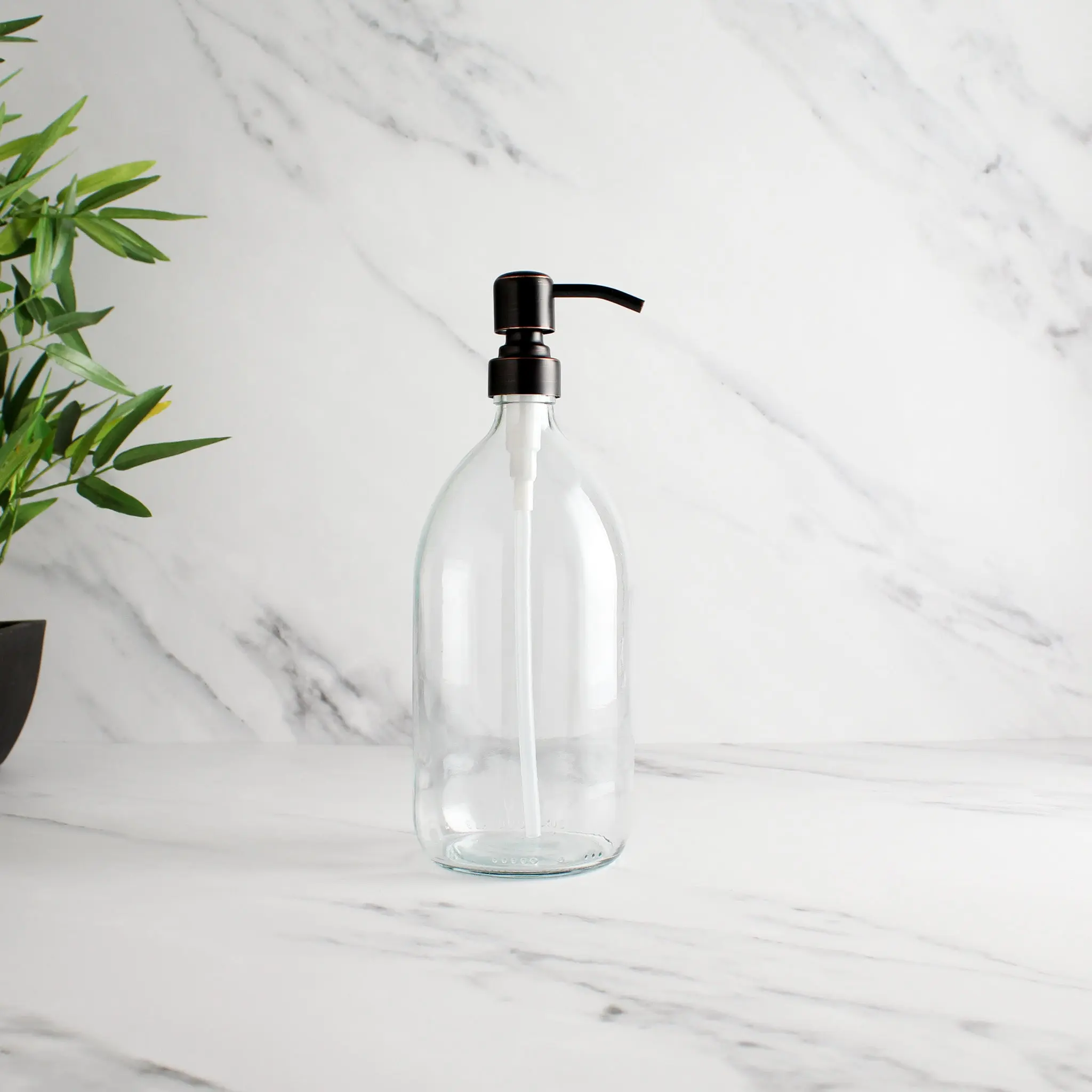 Clear Glass Dispenser Bottle With Black/Copper Pump - Image 3