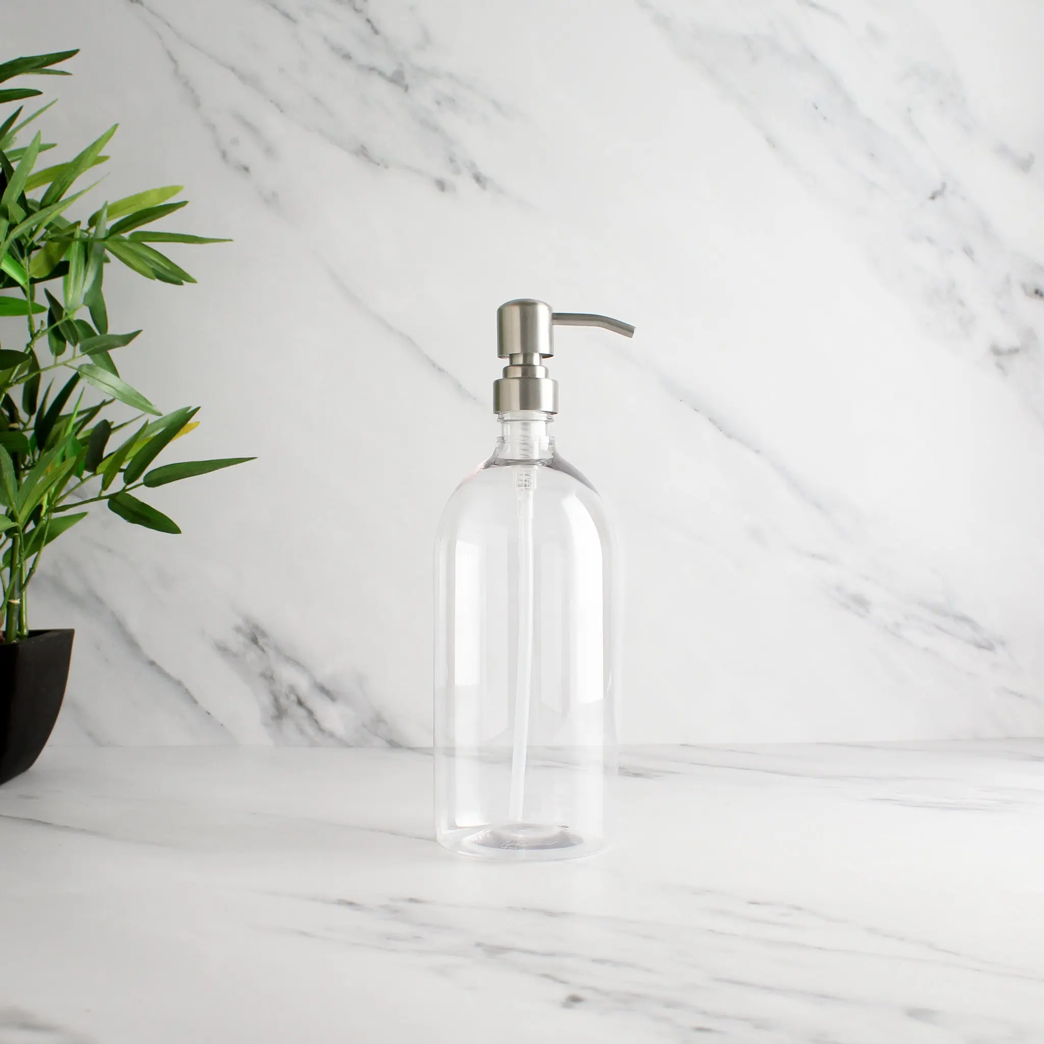 Clear Plastic Dispenser Bottle With Silver Pump - Image 3