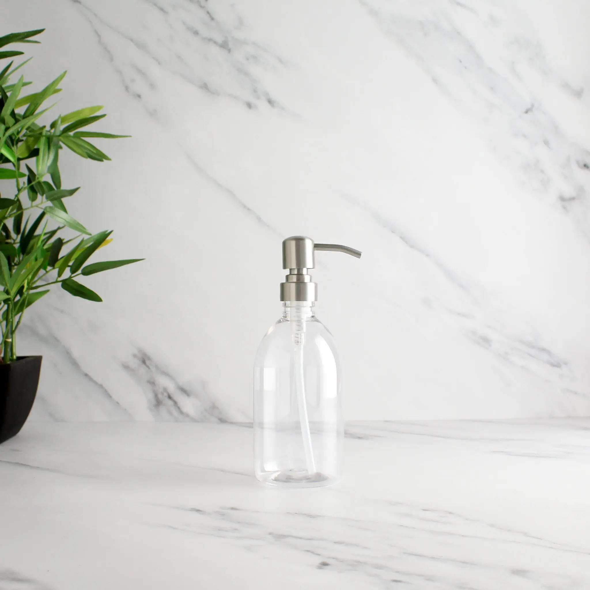 Clear Plastic Dispenser Bottle With Silver Pump - Image 4