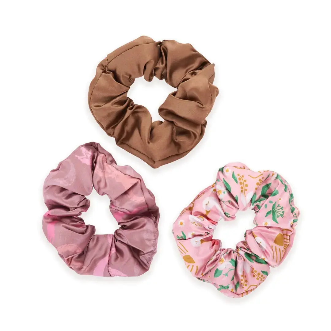 Cloud Satin Hair Scrunchie Set (set of 3) - Mocha Swans - Image 3
