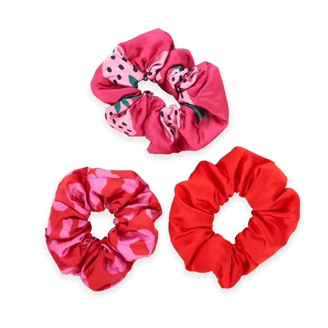 Cloud Satin Hair Scrunchie Set (set of 3) - Strawberry Leopard - Image 3