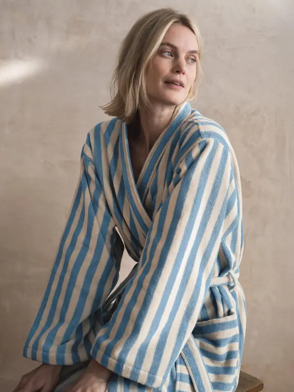 Coastal Blue Pembroke Stripe Cotton Robe - Image 3