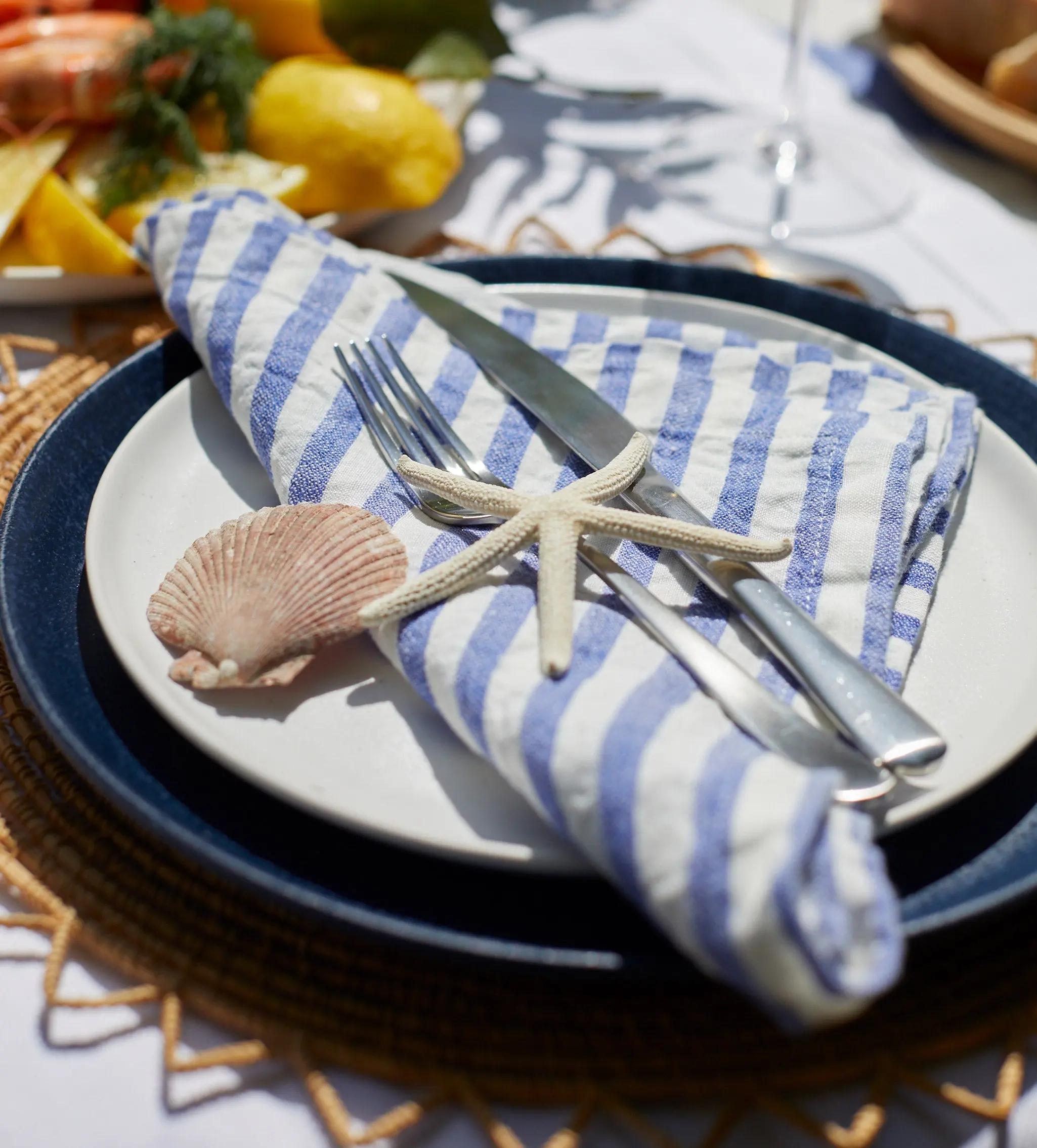 Cobalt Cora Mid Stripe 100% Linen Napkins - Set of 4