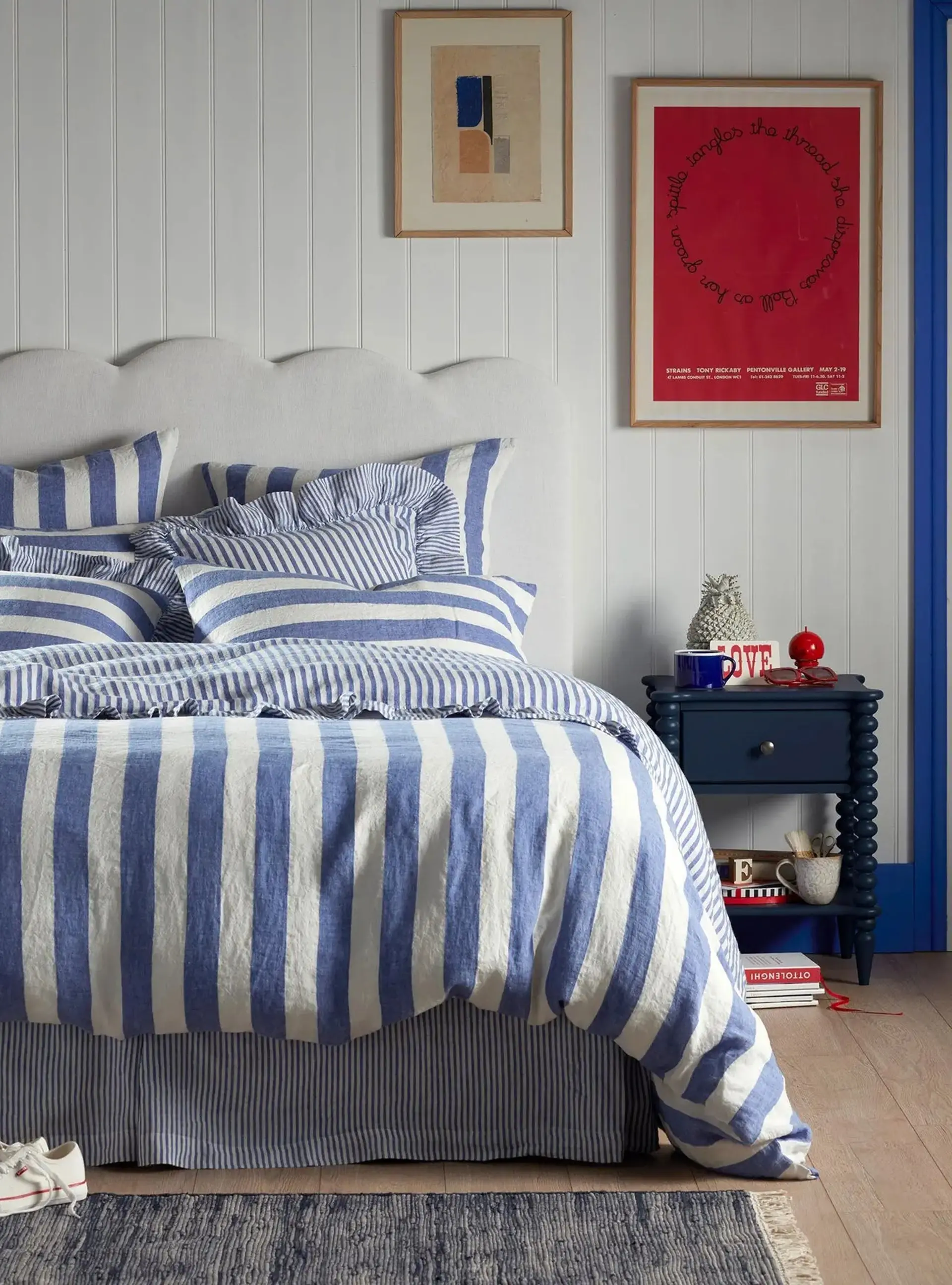 Cobalt Cora Stripe 100% Linen Bed Linen