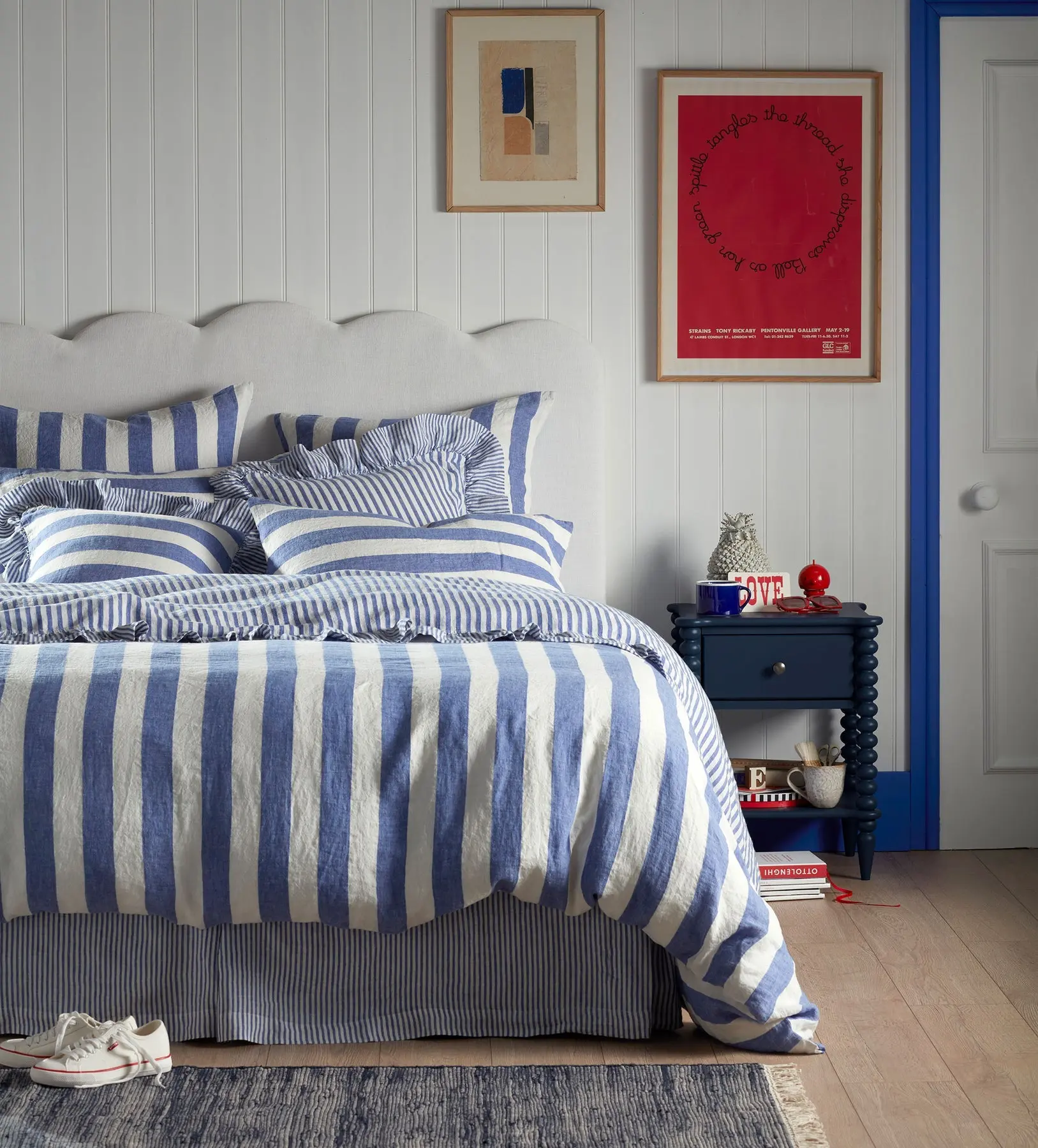 Cobalt Cora Stripe 100% Linen Bed Linen - Image 2