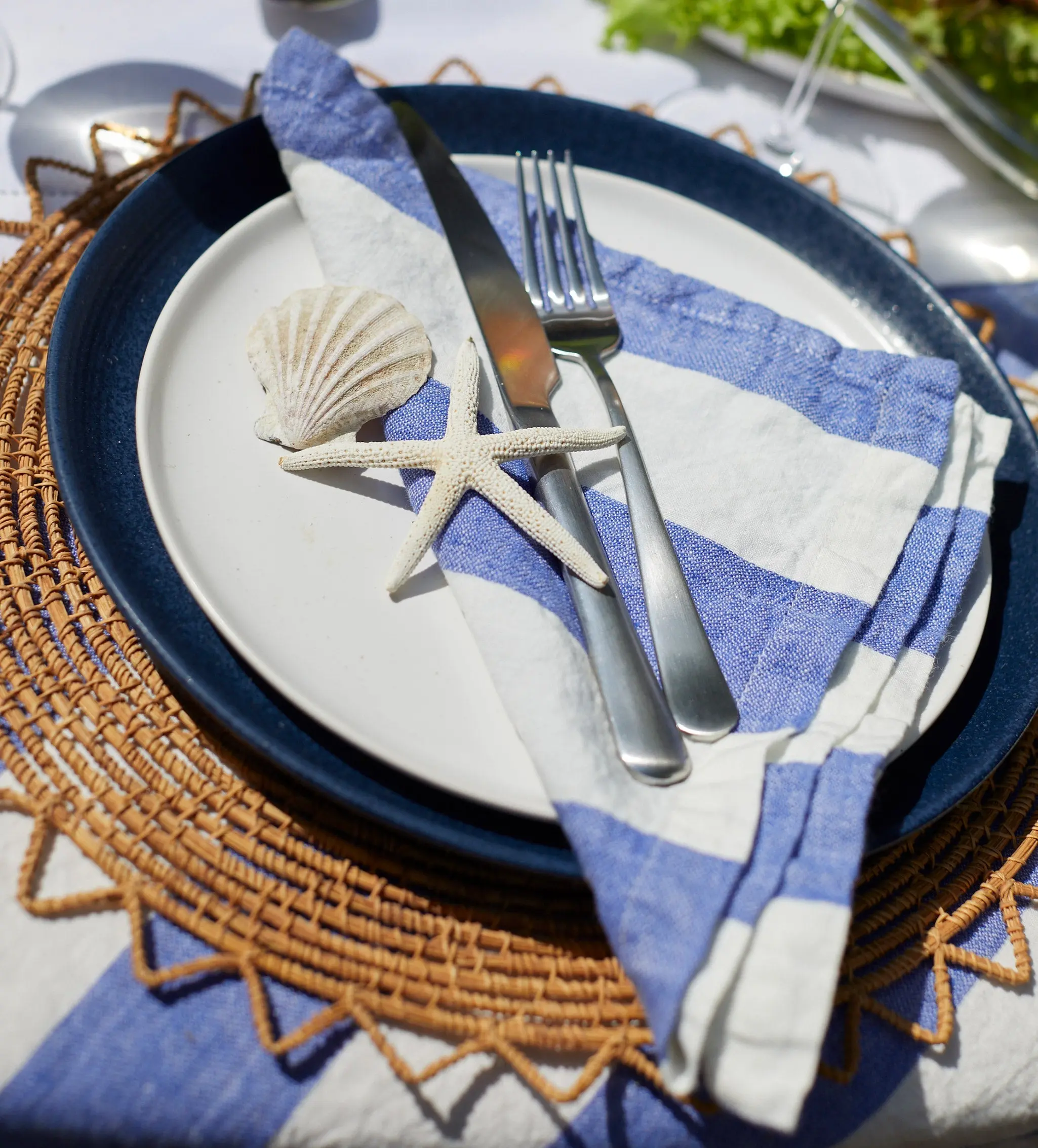 Cobalt Cora Wide Stripe 100% Linen Napkins - Set of 4