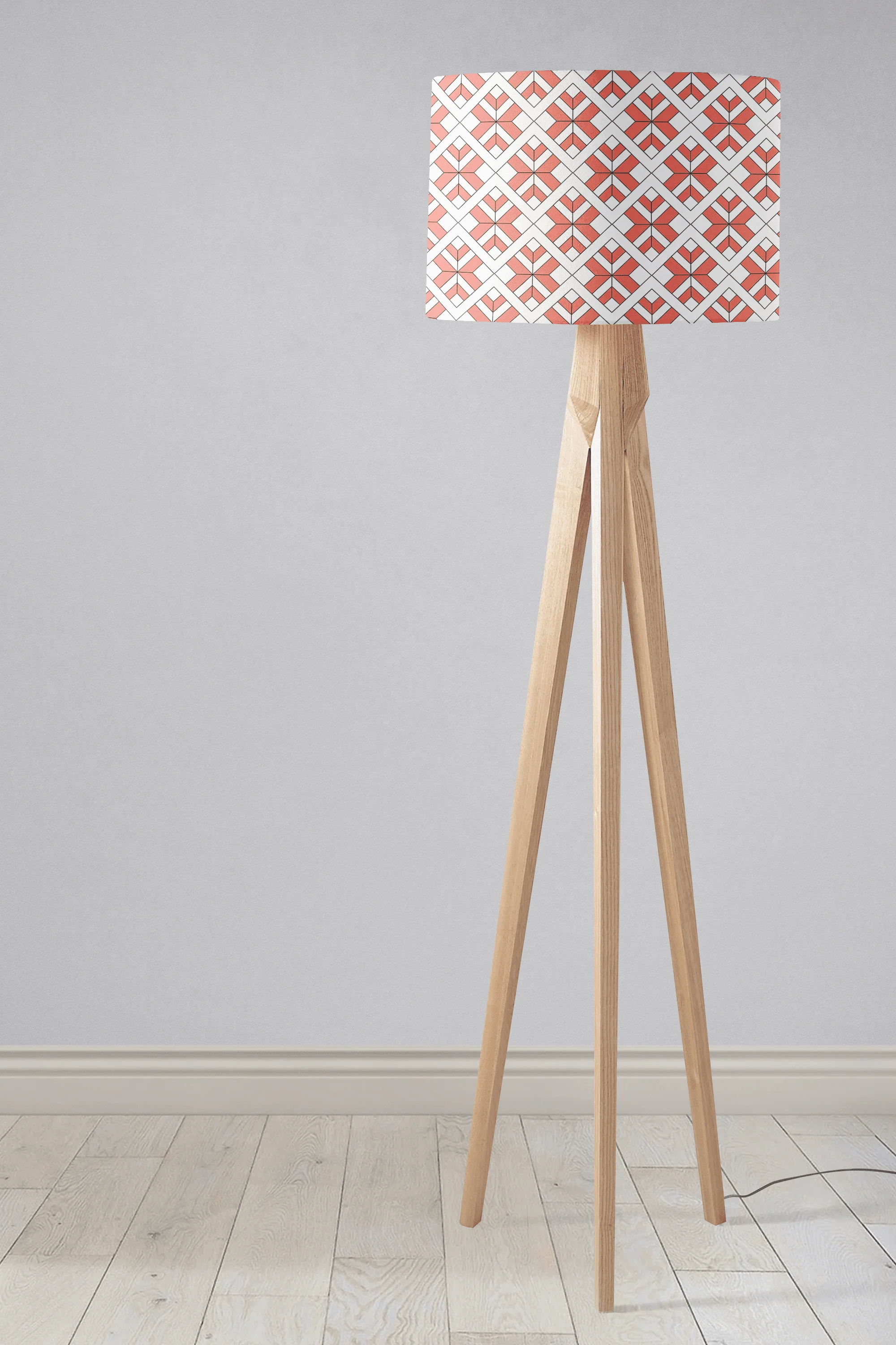Coral and White Geometric Design Lampshade, Ceiling or Table Lamp Shade - Image 3
