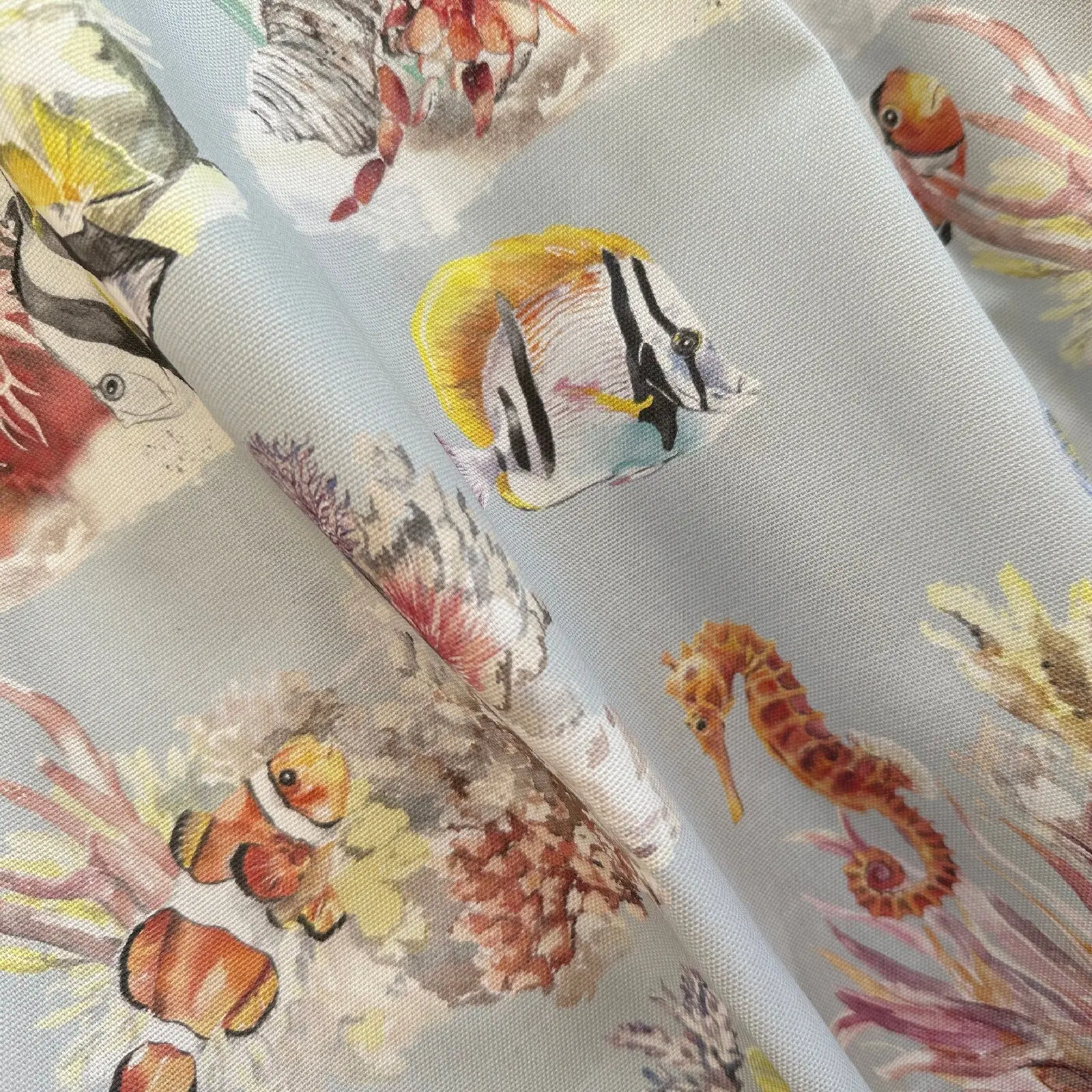 Coral Reef and Tropical Fish Cotton Curtain Fabric - Image 2