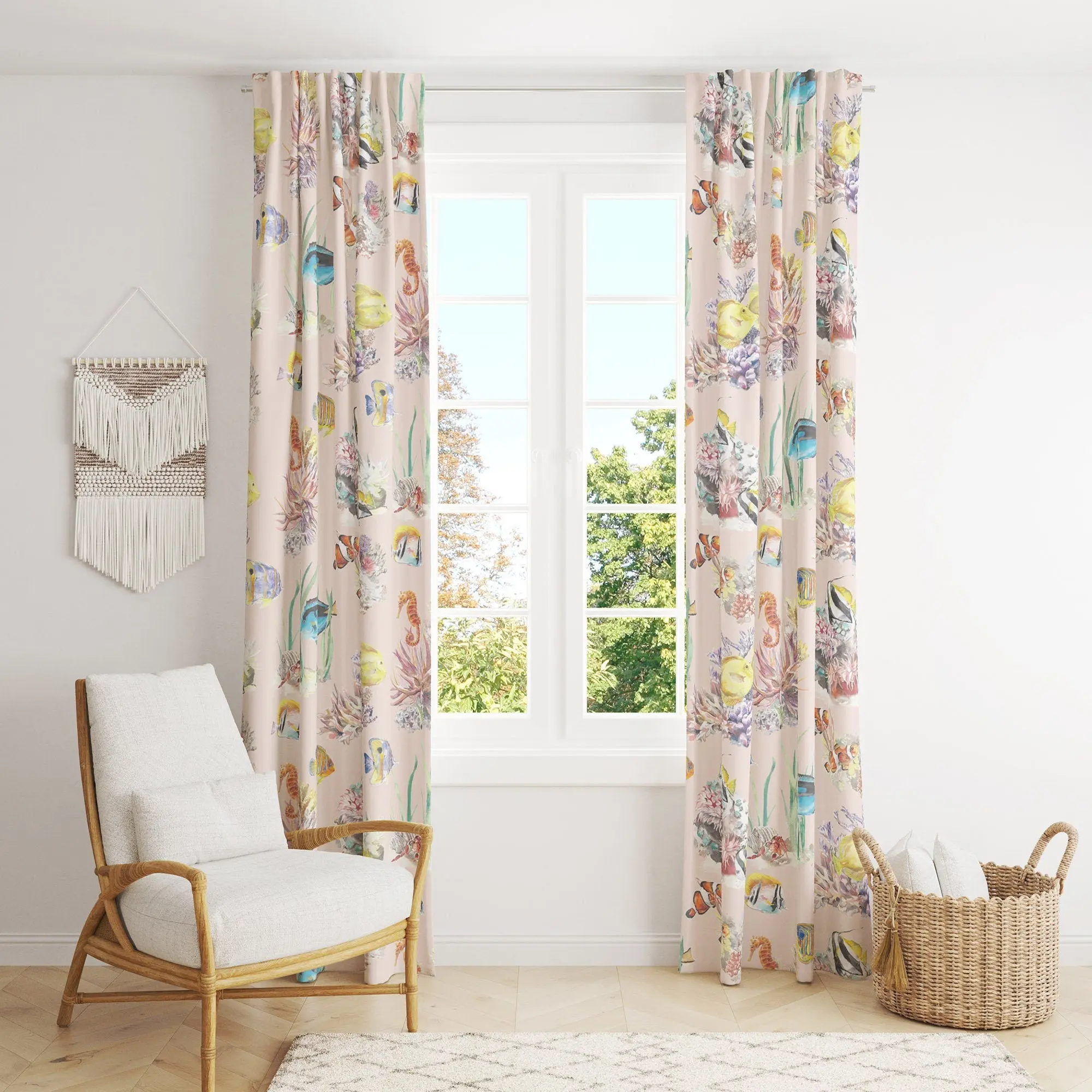 Coral Reef and Tropical Fish Cotton Curtain Fabric - Image 3