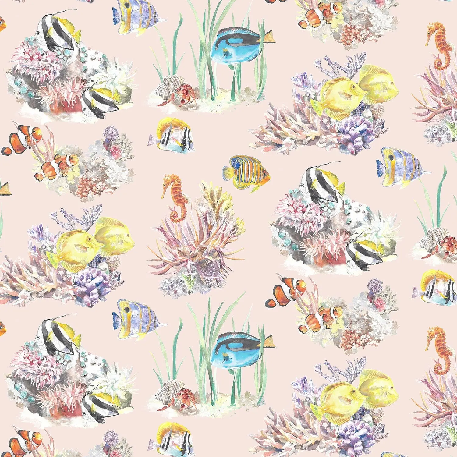 Coral Reef and Tropical Fish Cotton Curtain Fabric - Image 4