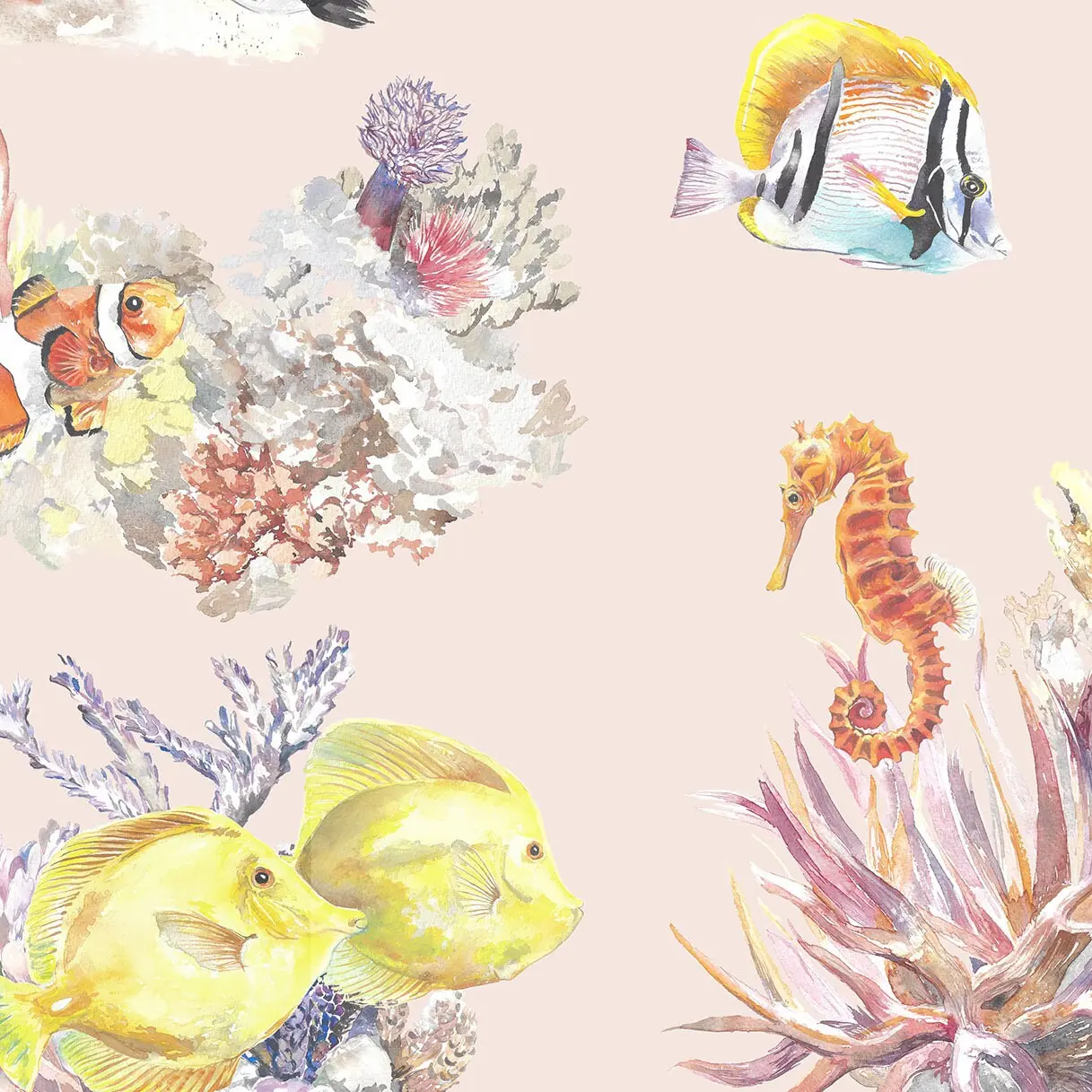 Coral Reef and Tropical Fish Cotton Curtain Fabric - Image 5