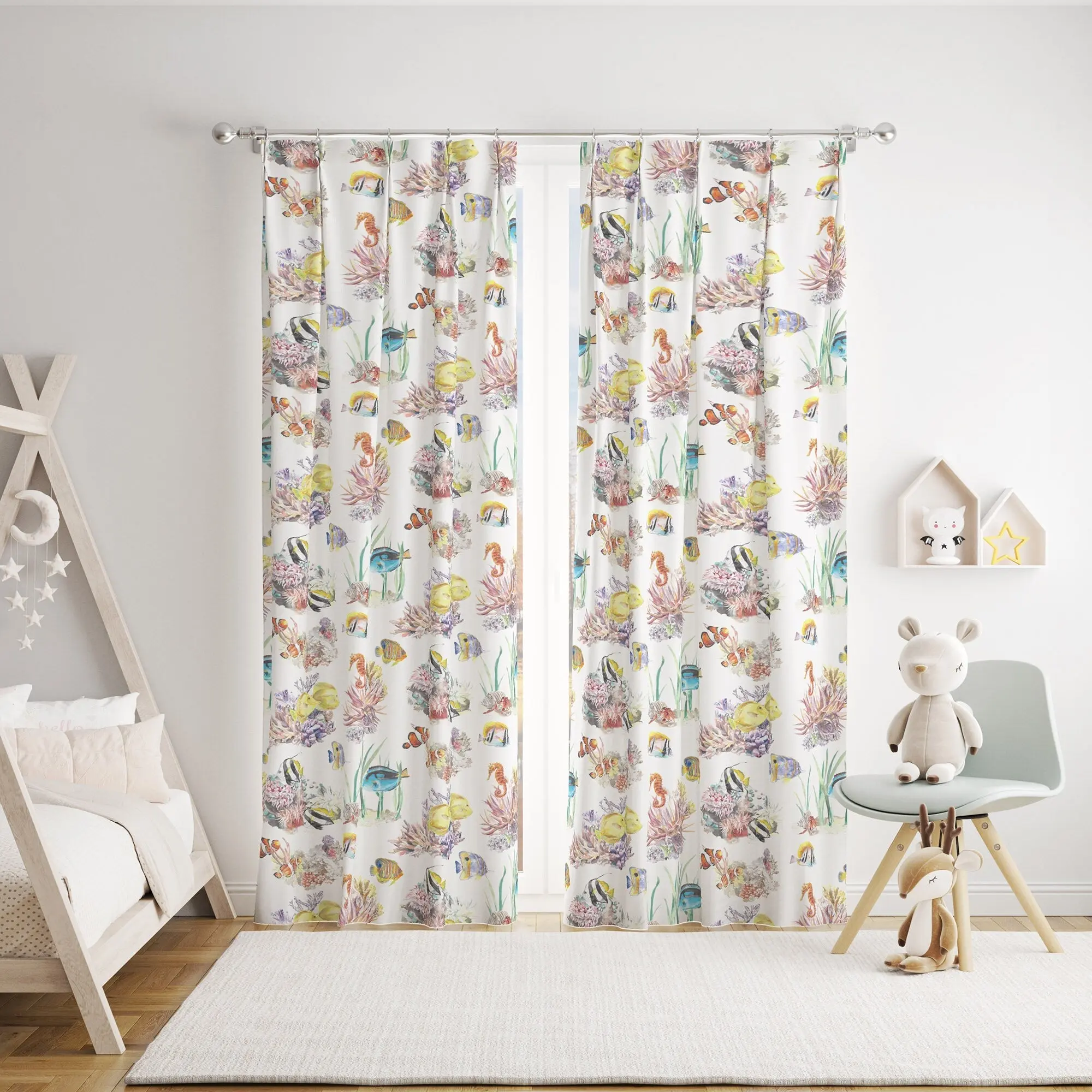 Coral Reef and Tropical Fish Cotton Curtain Fabric - Image 6