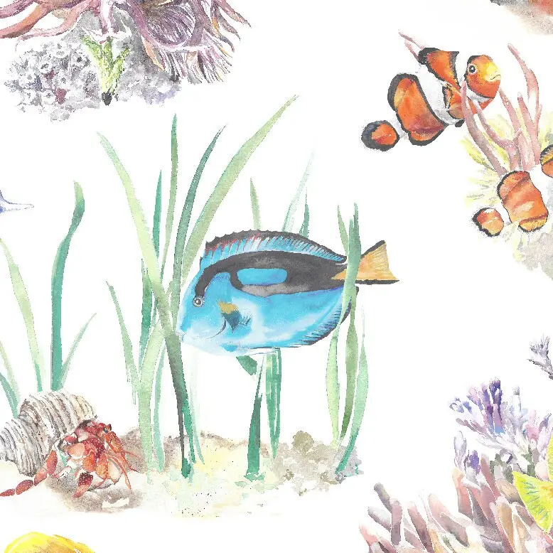 Coral Reef and Tropical Fish Cotton Curtain Fabric - Image 8