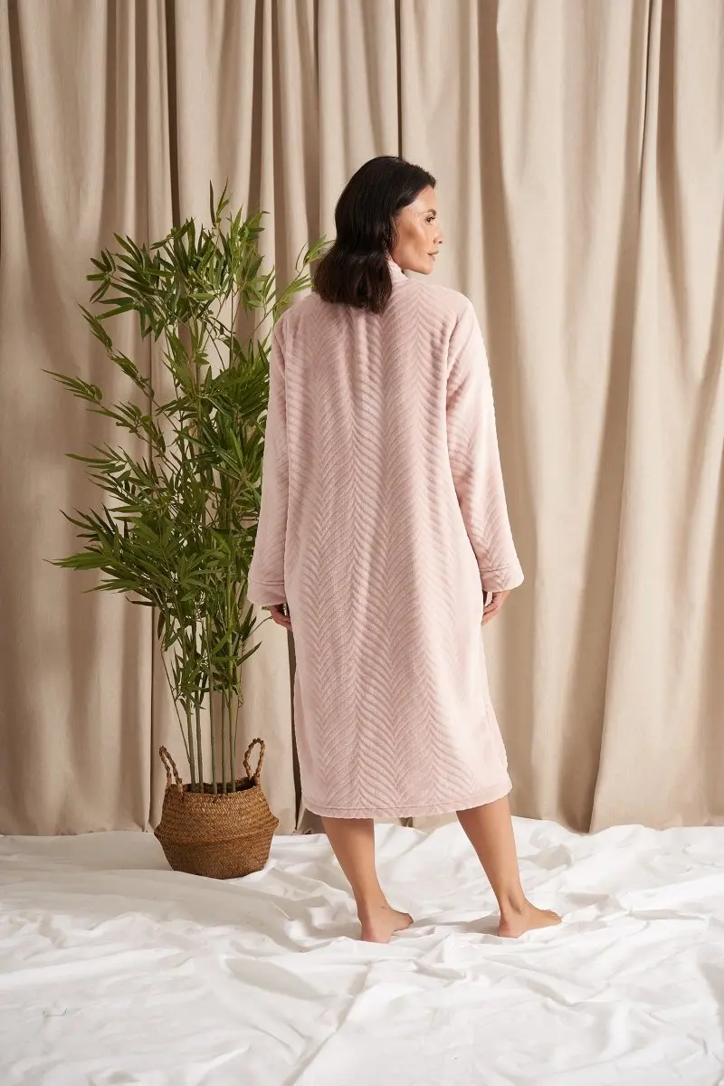 Cosy Chevron Housecoat in Rose - Image 3