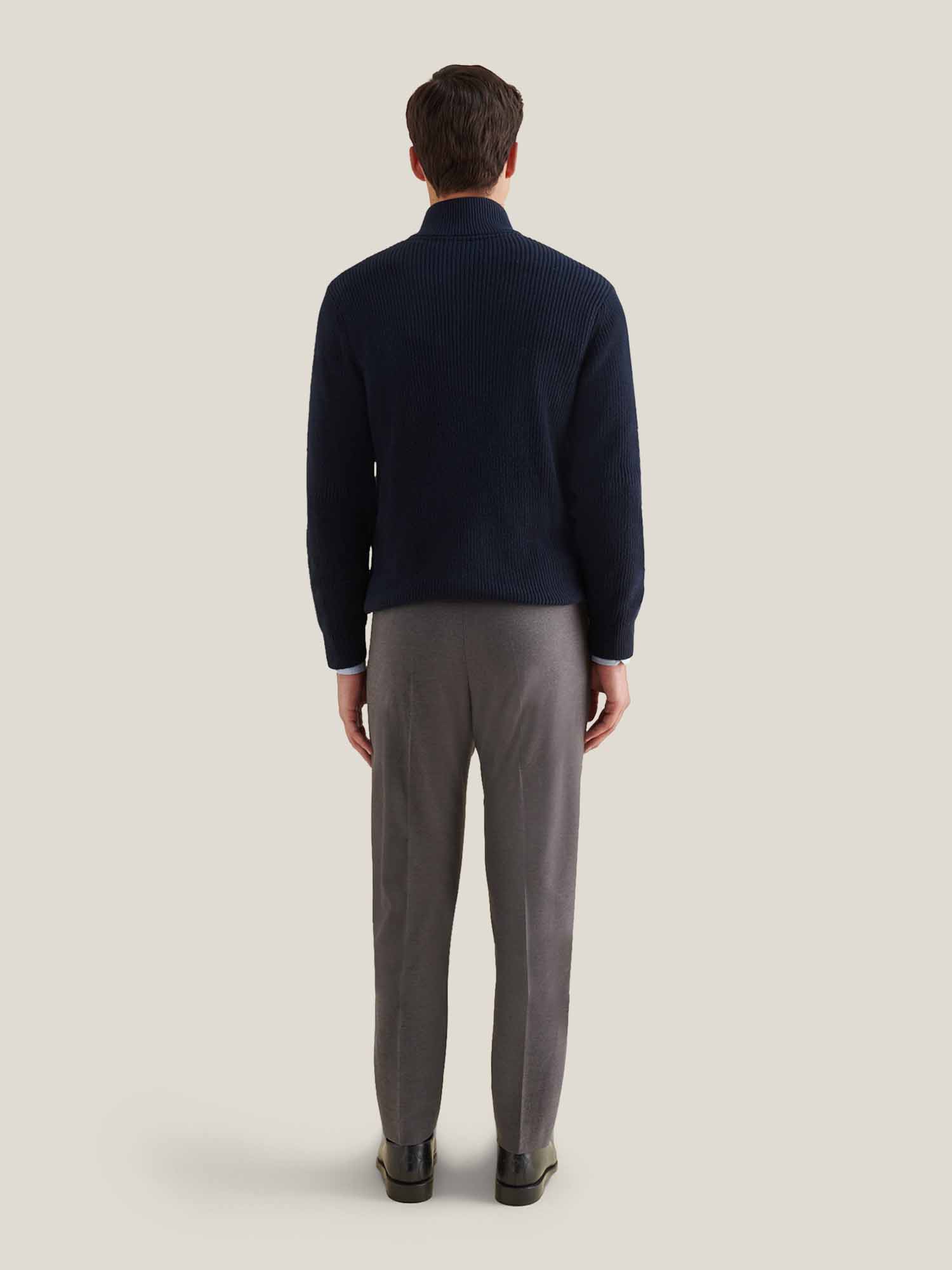 Cotton Knit Funnel-Neck Zip Cardigan in Dark Sapphire Navy - Image 4