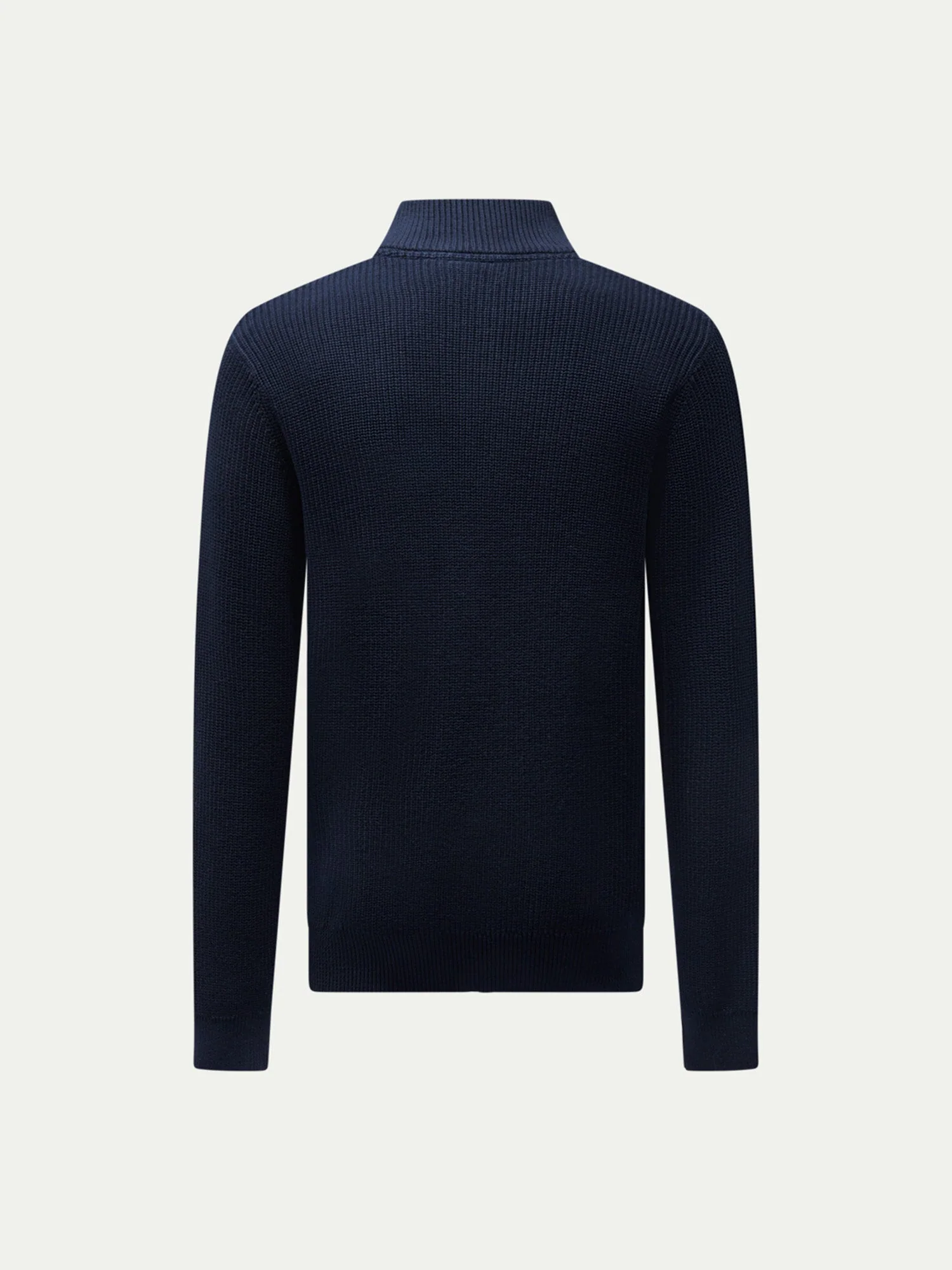 Cotton Knit Funnel-Neck Zip Cardigan in Dark Sapphire Navy - Image 6