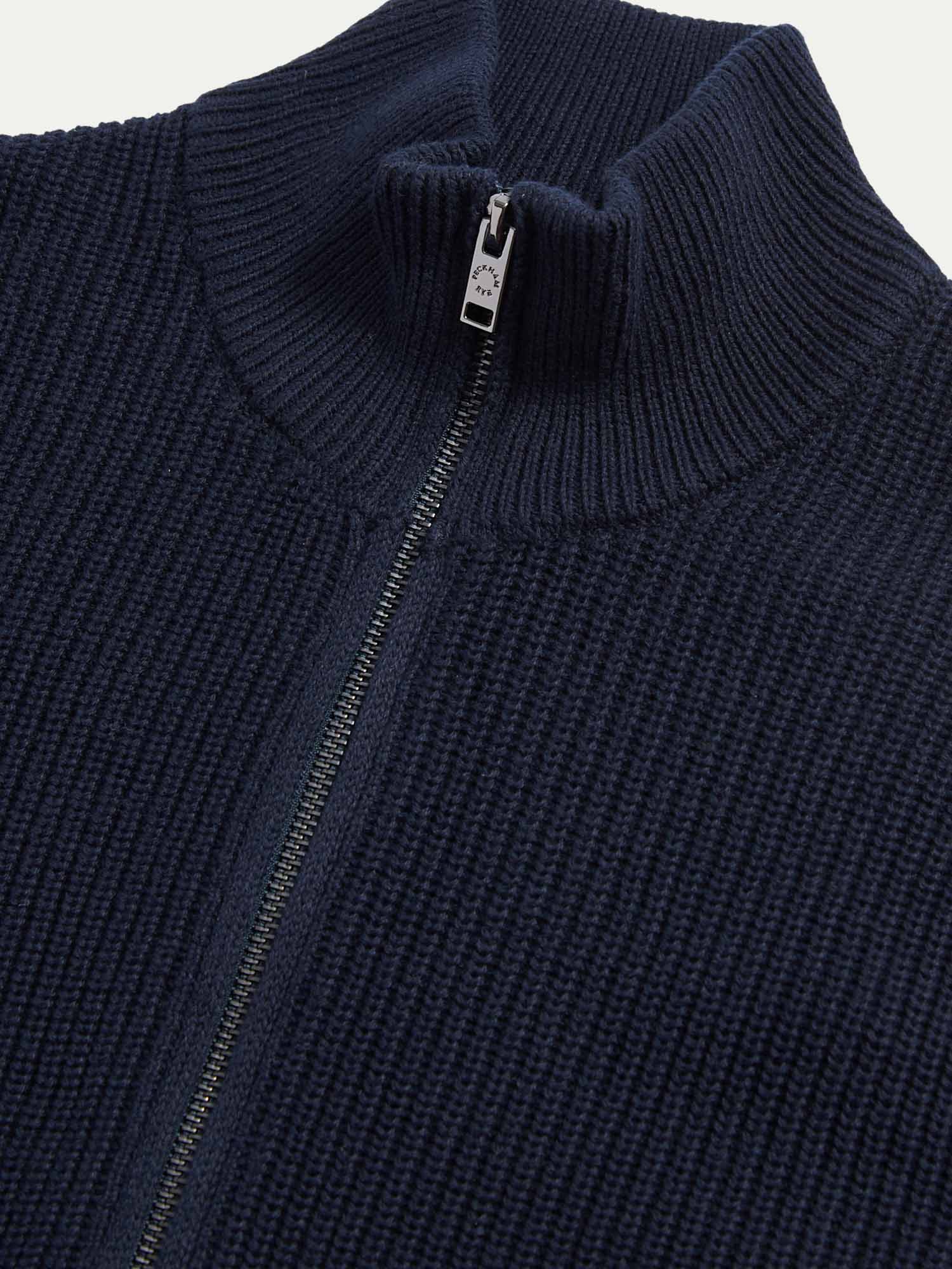 Cotton Knit Funnel-Neck Zip Cardigan in Dark Sapphire Navy - Image 7