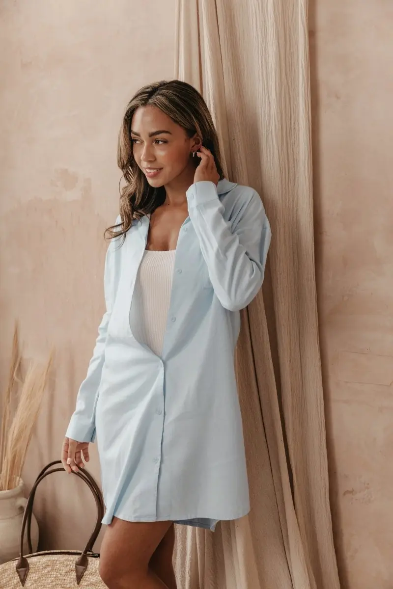 Sky Blue Cotton Modal Relaxed Nightshirt