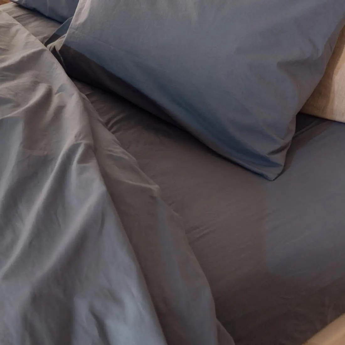 Cove Blue Washed Percale Cotton Fitted Sheet - Image 4