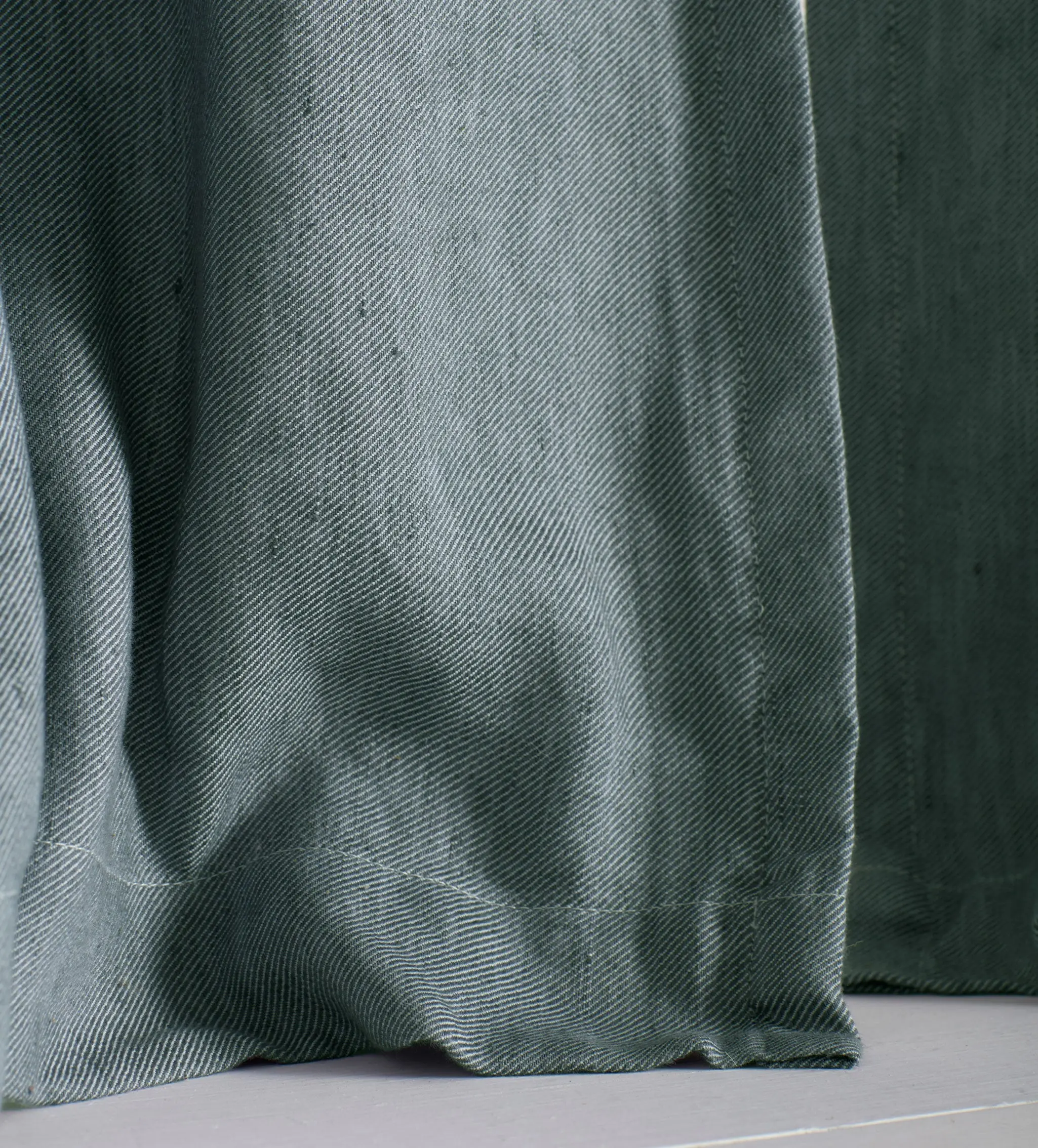 Darkest Spruce Twill Cotton Linen Blackout Pencil Pleat Curtains (Pair)