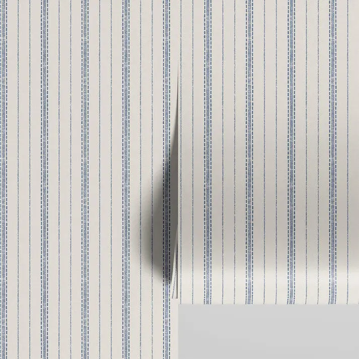 Denim Blue Ticking Stripe Wallpaper - Image 3