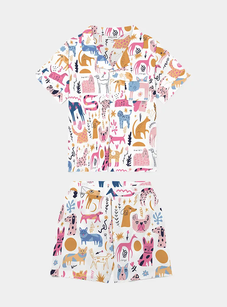 Dog Print Kid's Organic Cotton Pyjama Short Set