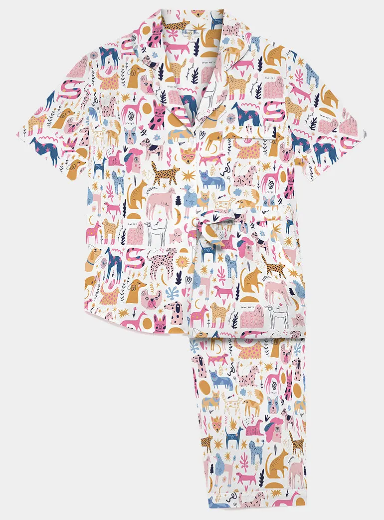 Dog Print Women's Short Sleeve Organic Cotton Pyjama Trouser Set