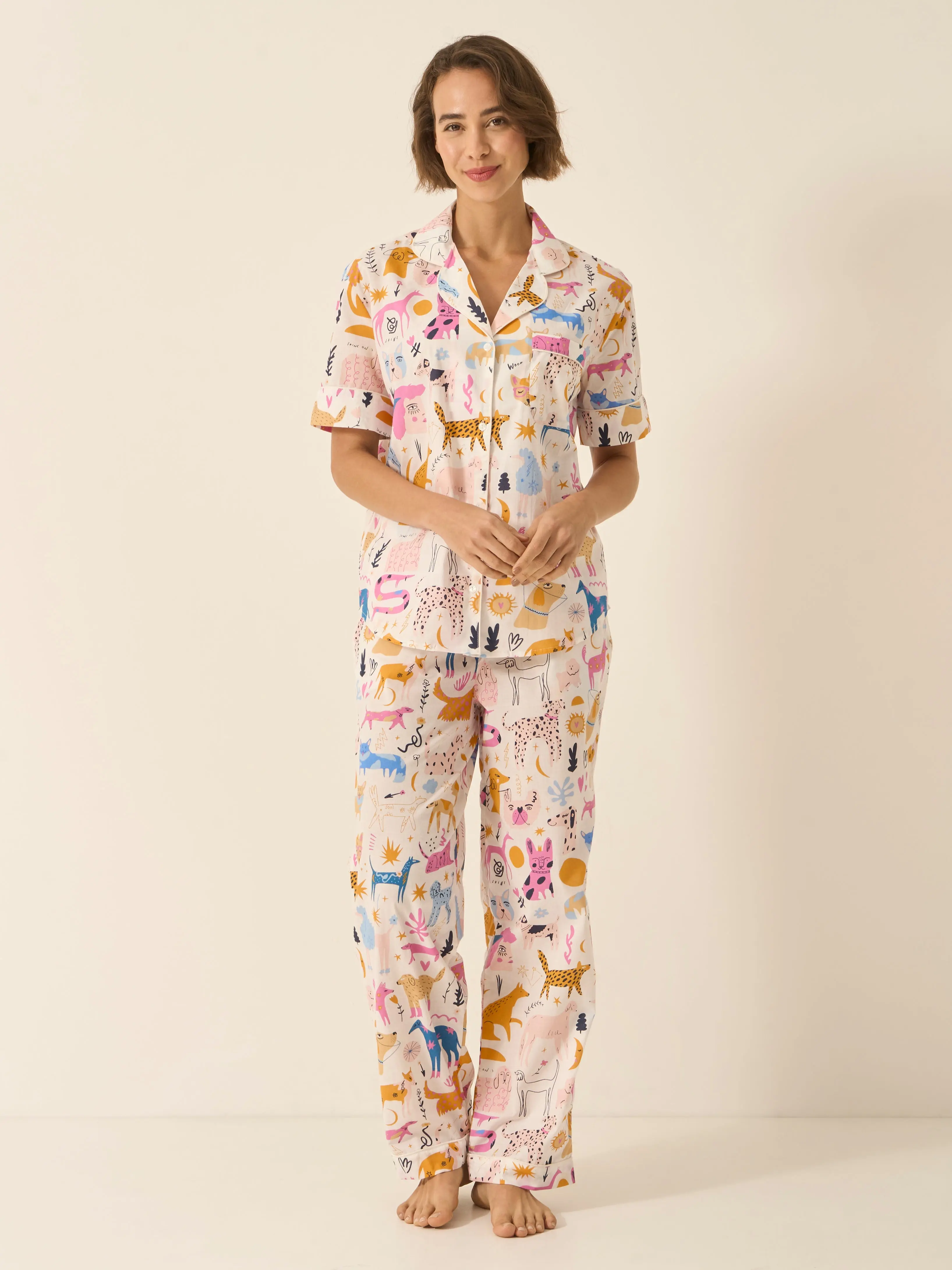 Dog Print Women's Short Sleeve Organic Cotton Pyjama Trouser Set - Image 2
