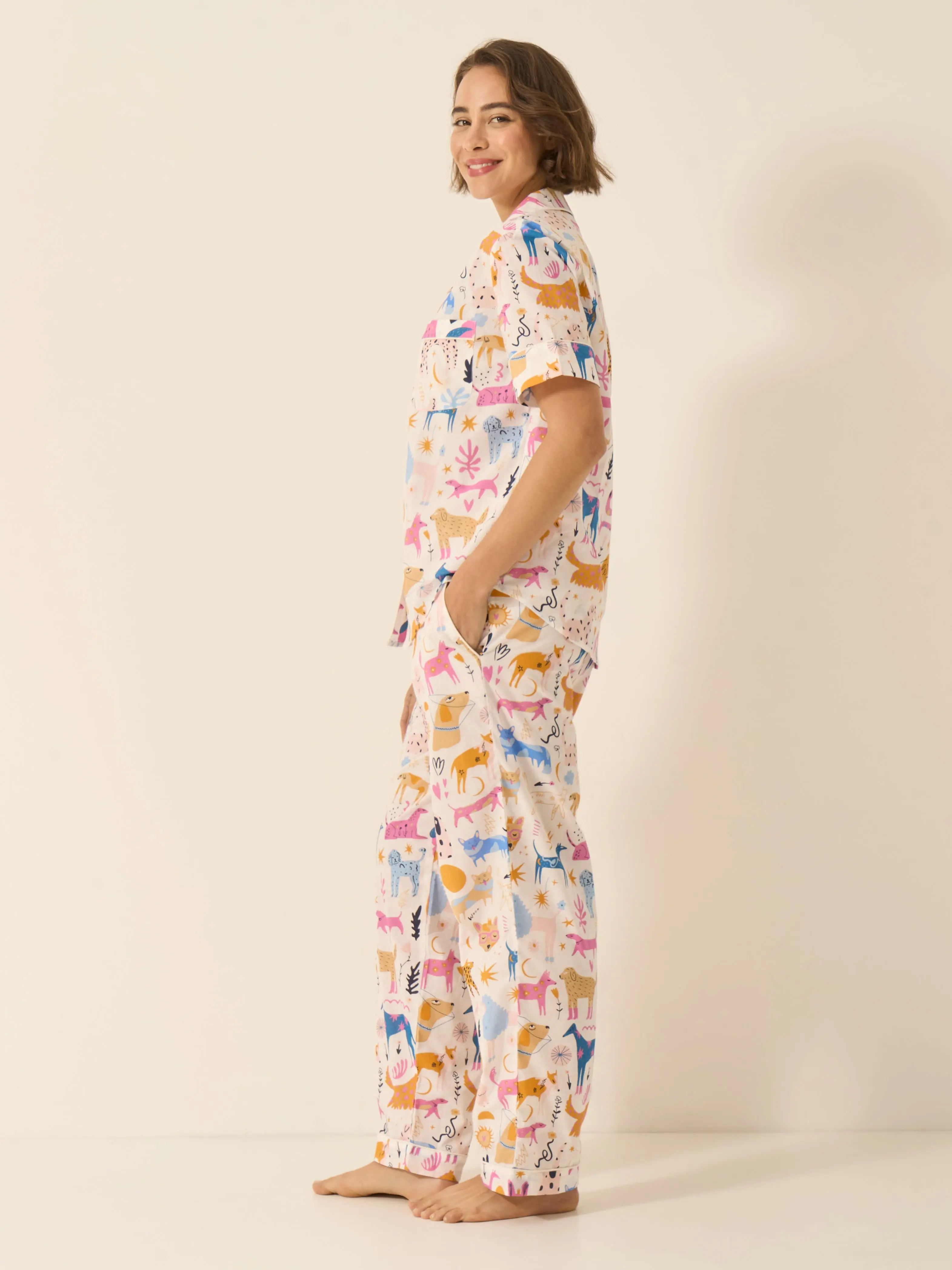 Dog Print Women's Short Sleeve Organic Cotton Pyjama Trouser Set - Image 4