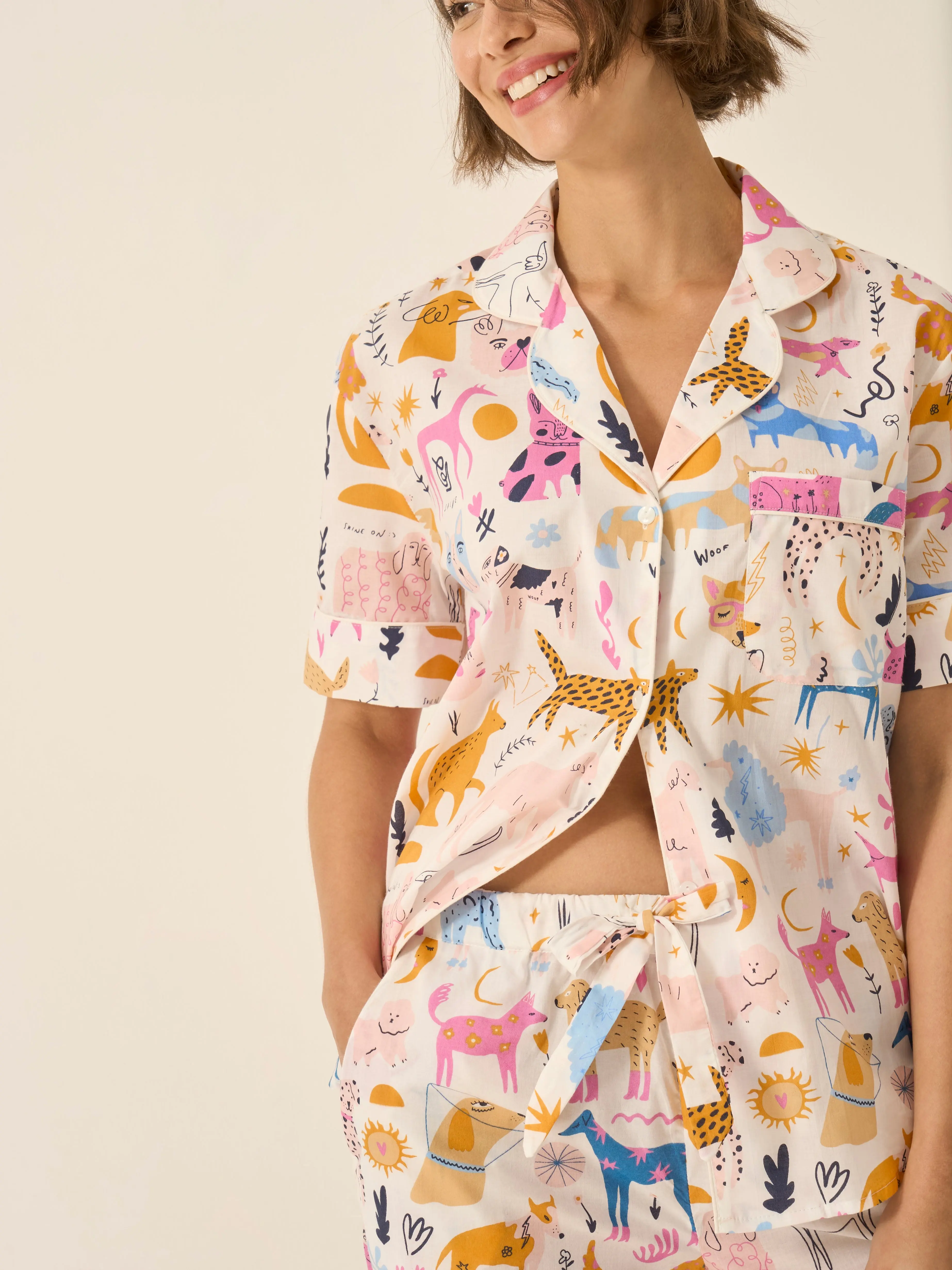 Dog Print Women's Short Sleeve Organic Cotton Pyjama Trouser Set - Image 6