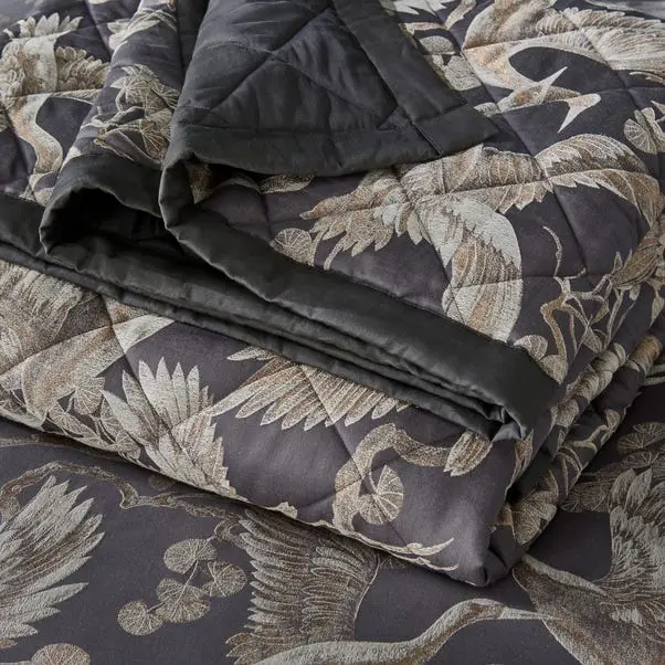 Dorma Gilded Crane Charcoal Bedspread - Image 2