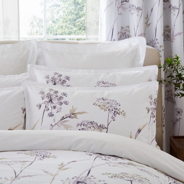 Mauve Dorma Purity Meadow 100% Cotton Duvet Cover and Pillowcase Set - Image 2