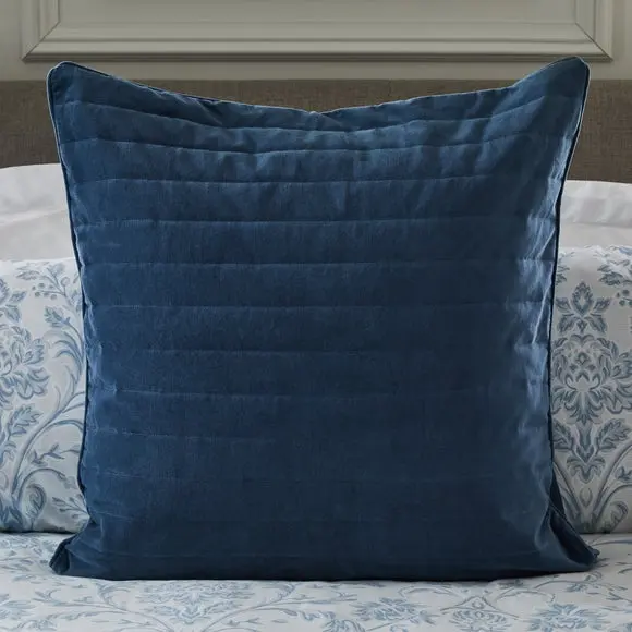 Dorma Remington Cotton Velvet Blue Continental Square Pillowcase