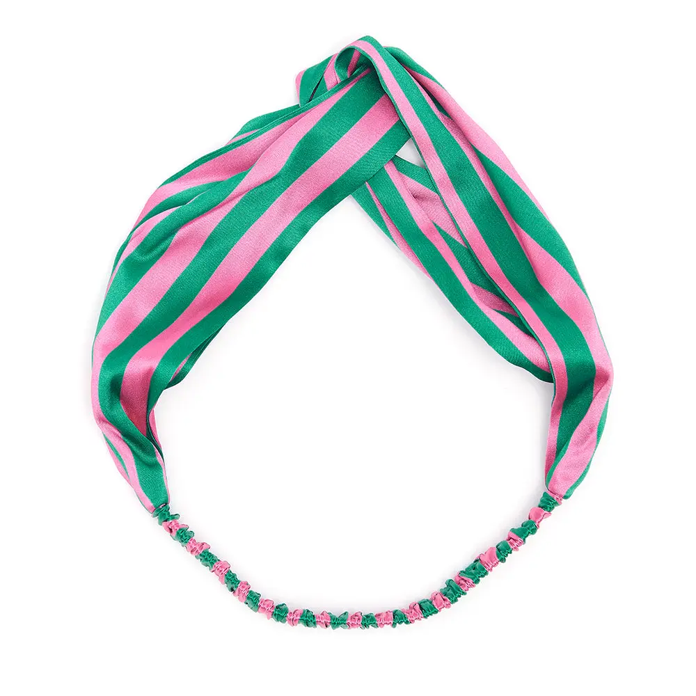 Dottie Silk Headband in Flamingo Stripe - Image 3