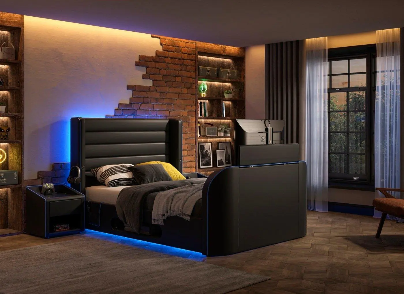 Drift Gaming Ottoman TV Bed Frame - Black
